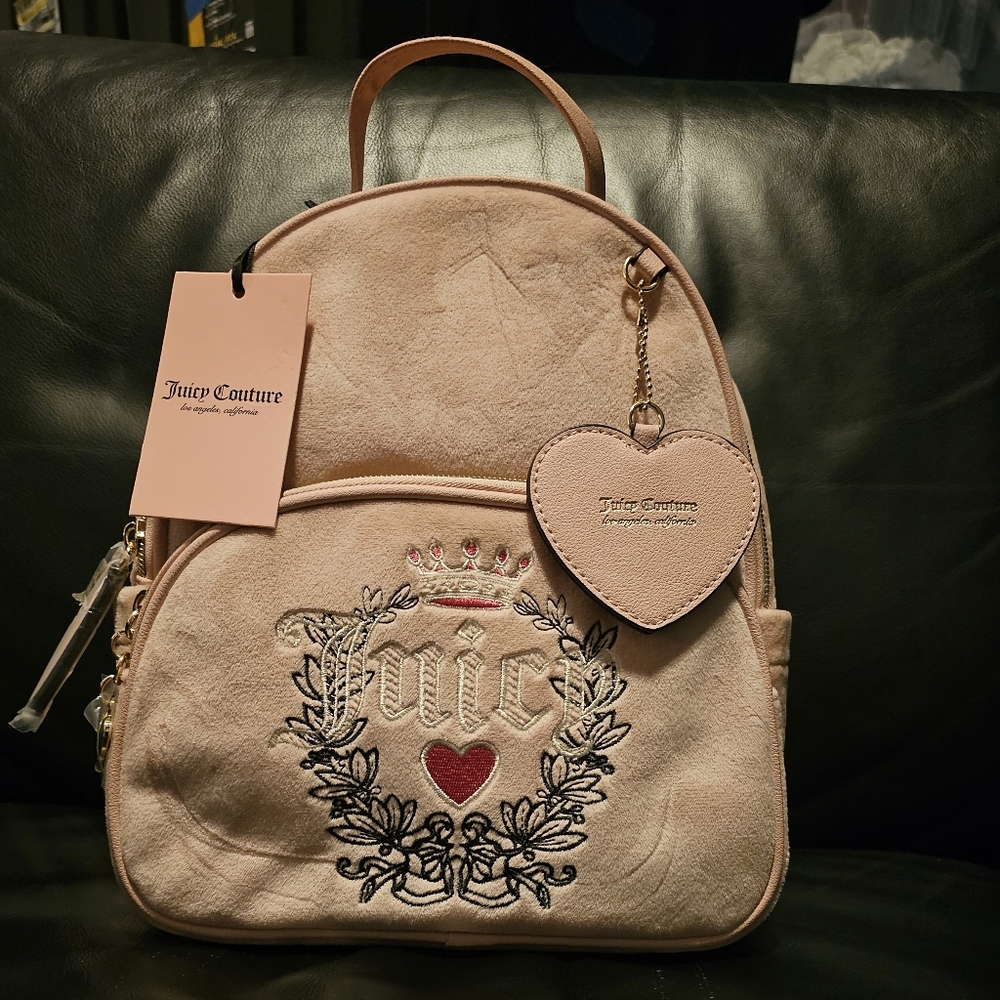 ❤️❤️NWT! New Juicy Couture Pink Diamond Heritage Embroidered Velour Backpack❤️❤️
